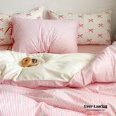 Sweet Bow Striped Bedding Set - Pink